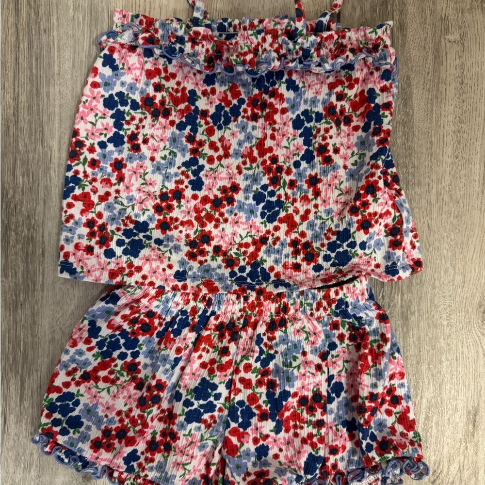 Old Navy Girls Floral Pink Red Blue Two-Piece Matching Set